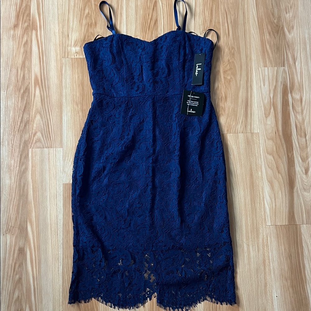 Lulu's Deep Blue Lace Midi Dress